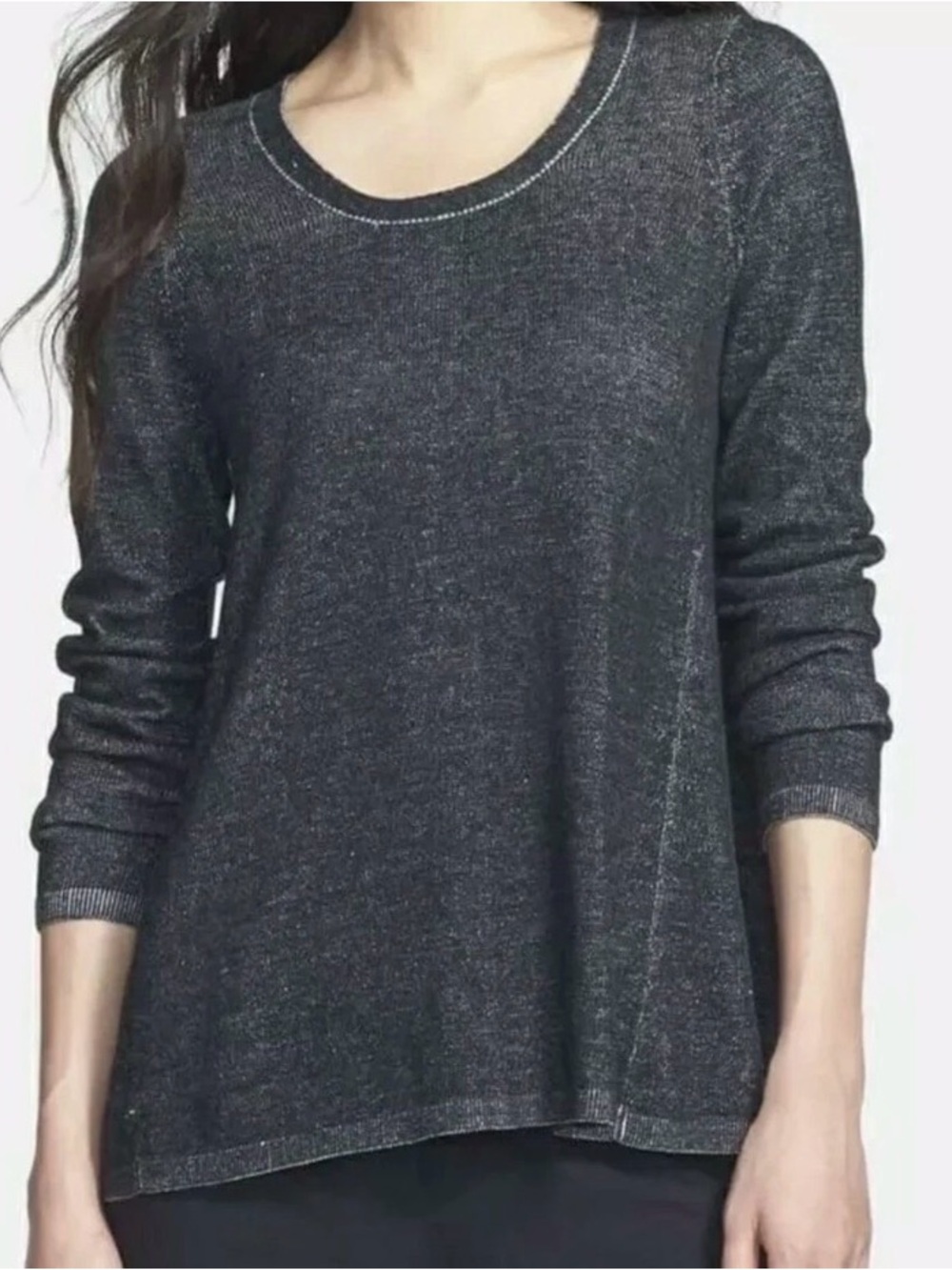 Eileen Fisher Women's Sz S Sweater Charcoal Organic Cotton High Low Pullover F-1